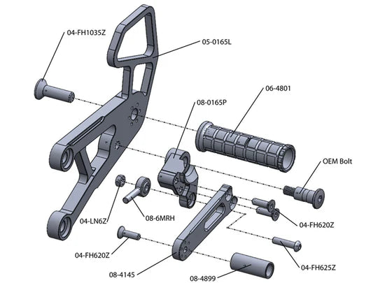 Woodcraft Rearset Kawasaki Ninja ZX-10R 2006-2010 - Adventure Parts