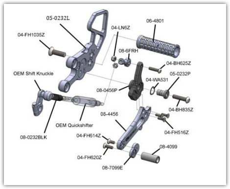 Woodcraft Complete GP Shift Rearset Kit W/Pedals Suzuki GSX-8R 2024 - Adventure Parts