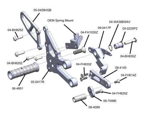 Woodcraft Complete Rearset Kit w/ Pedals Yamaha YZF-R7 2022-2024