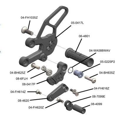 Woodcraft Complete Rearset Kit w/ Pedals Yamaha YZF-R7 2022-2024