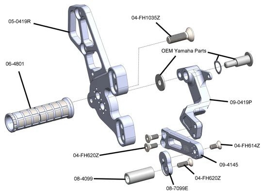 Woodcraft Rearset Kit, Complete W/Pedals Yamaha MT09 2021-2023 - Adventure Parts