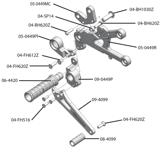 Woodcraft Rearset - GP Shift w/Shift Pedal Yamaha YZF-R6 2006-2016 - Adventure Parts