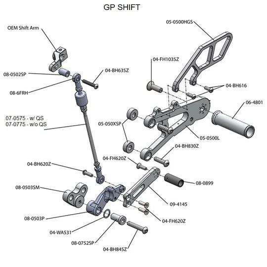 Woodcraft Rearset - GP Shift w/o QS - RACE USE ONLY (No Side Stand) Triumph Daytona 675 2013-2017 - Adventure Parts