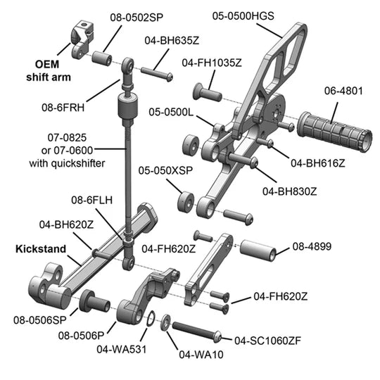 Woodcraft Rearset - GP Shift w/o QS Triumph Daytona 675 2013-2017 - Adventure Parts