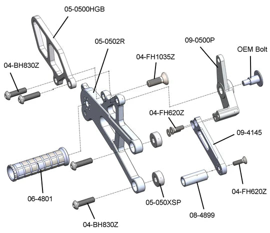 Woodcraft Rearsets - GP Shift w/QS Rod - RACE USE ONLY (No Side Stand) Triumph Street Triple 675 2007-2012 - Adventure Parts