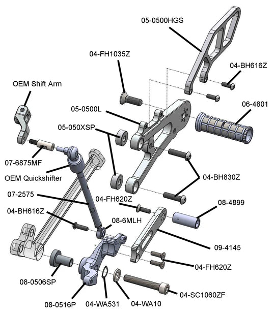 Woodcraft Complete Rearset Kit w/Pedals Triumph Daytona 675 Moto 2 2020-2022 - Adventure Parts