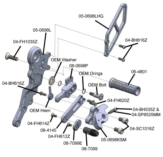 Woodcraft Rearset Kit - STD Shift Ducati Hypermotard 698 Mono 2024