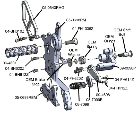 Woodcraft Rearset Kit - STD Shift Ducati Hypermotard 698 Mono 2024