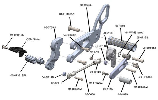 Woodcraft Complete Rearset Kit w/ Pedals - STD/GP Shift KTM RC390 2022-2024 - Adventure Parts
