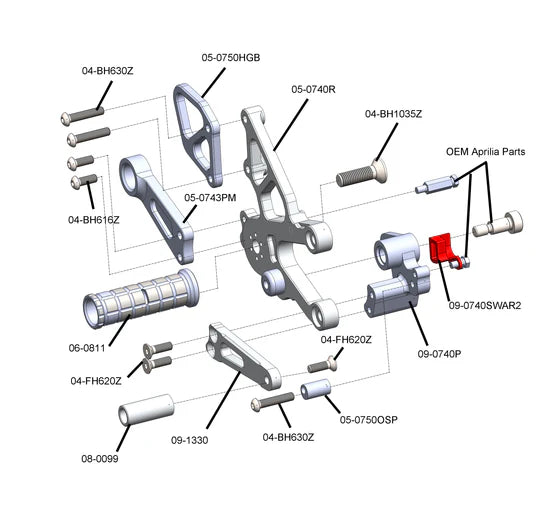 Woodcraft Rearsets Std Shift Aprilia Tuono V4 2017-2020