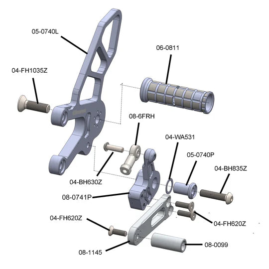 Woodcraft GP Shift Complete Rearset W/Pedals Aprilia Tuono V4 2021-2024 - Adventure Parts