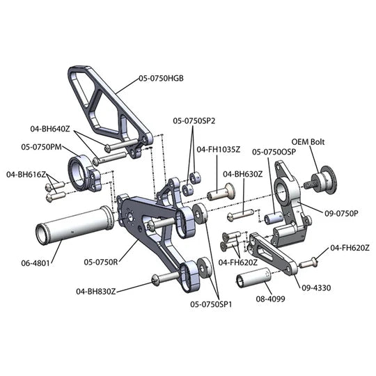 Woodcraft GP Shift Rearset BMW S1000RR 2009-2014 - Adventure Parts