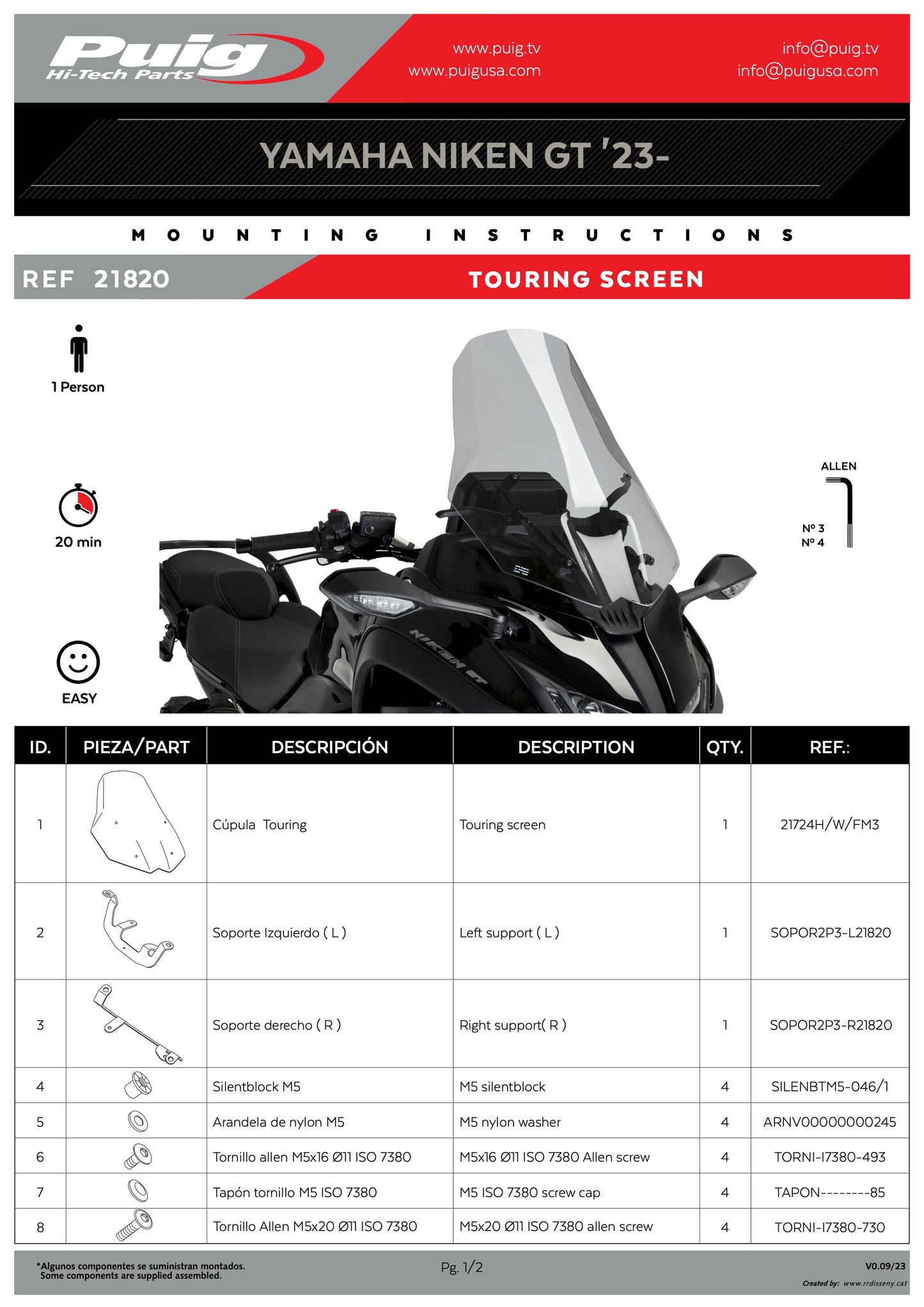 Puig Touring Windscreen Yamaha Niken GT 2023-2025
