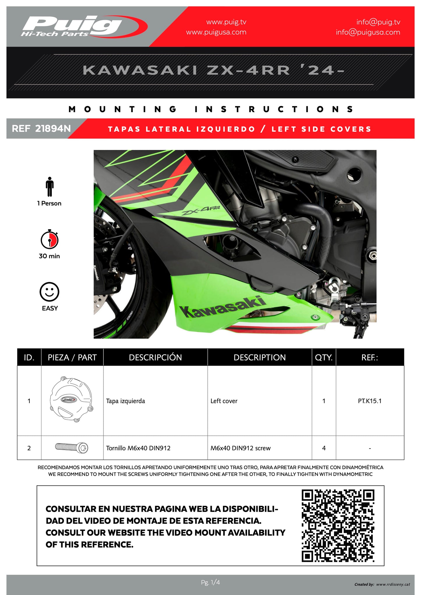 Puig Engine Covers Track for Championship Kawasaki Ninja ZX-4R NINJA, Ninja ZX-4RR NINJA 2024-2025