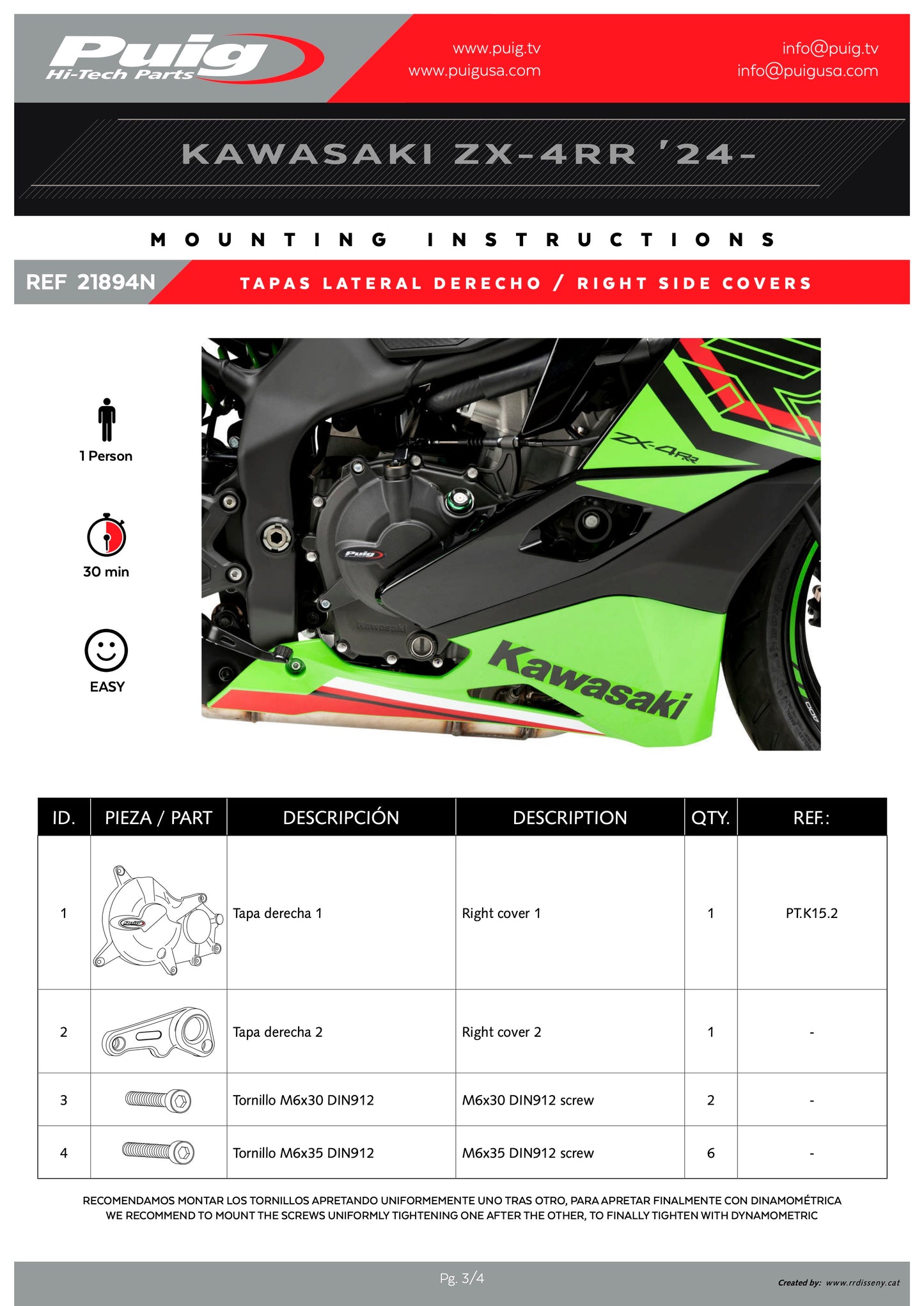 Puig Engine Covers Track for Championship Kawasaki Ninja ZX-4R NINJA, Ninja ZX-4RR NINJA 2024-2025