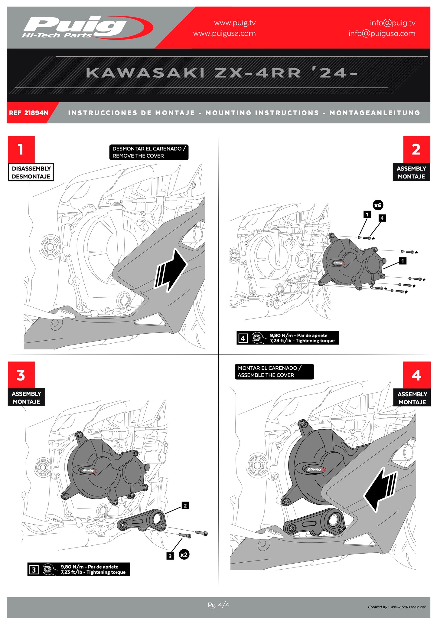 Puig Engine Covers Track for Championship Kawasaki Ninja ZX-4R NINJA, Ninja ZX-4RR NINJA 2024-2025