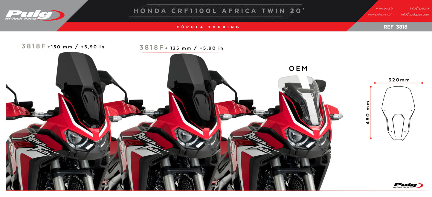 Puig Touring Fixed Windscreen Honda Africa Twin CRF1100 2020-2023 - Adventure Parts