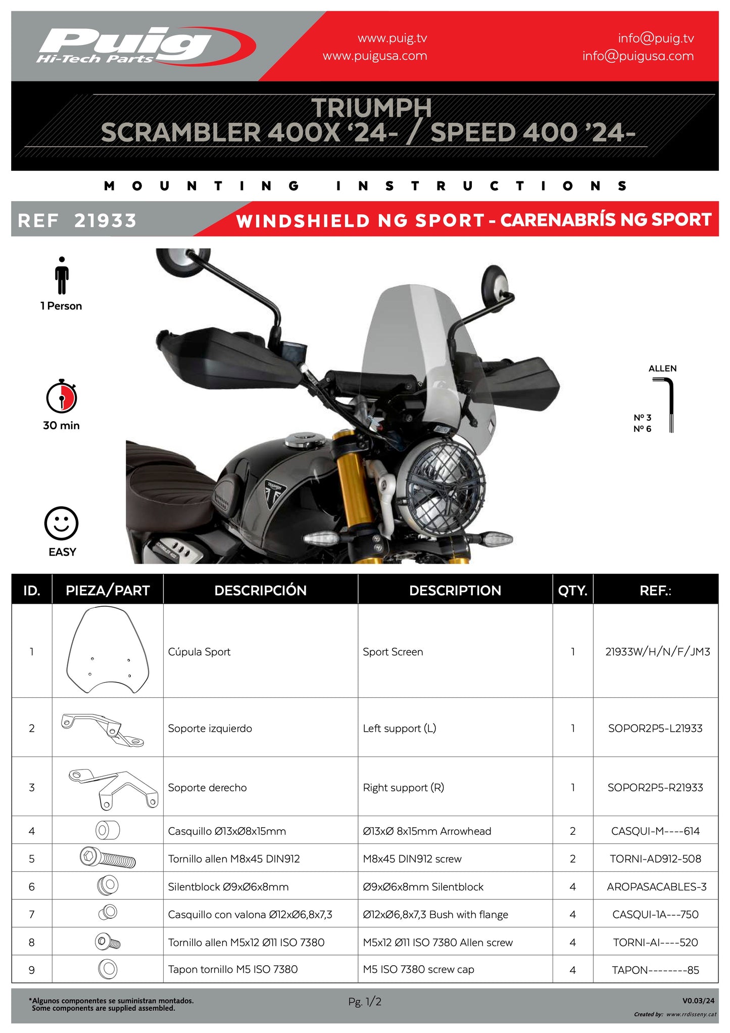 Puig New Generation Windscreen Triumph Scrambler 400X 2024-2025