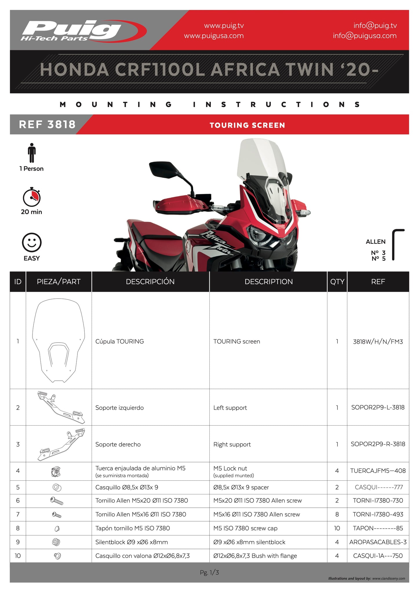 Puig Touring Fixed Windscreen Honda Africa Twin CRF1100 2020-2023 - Adventure Parts