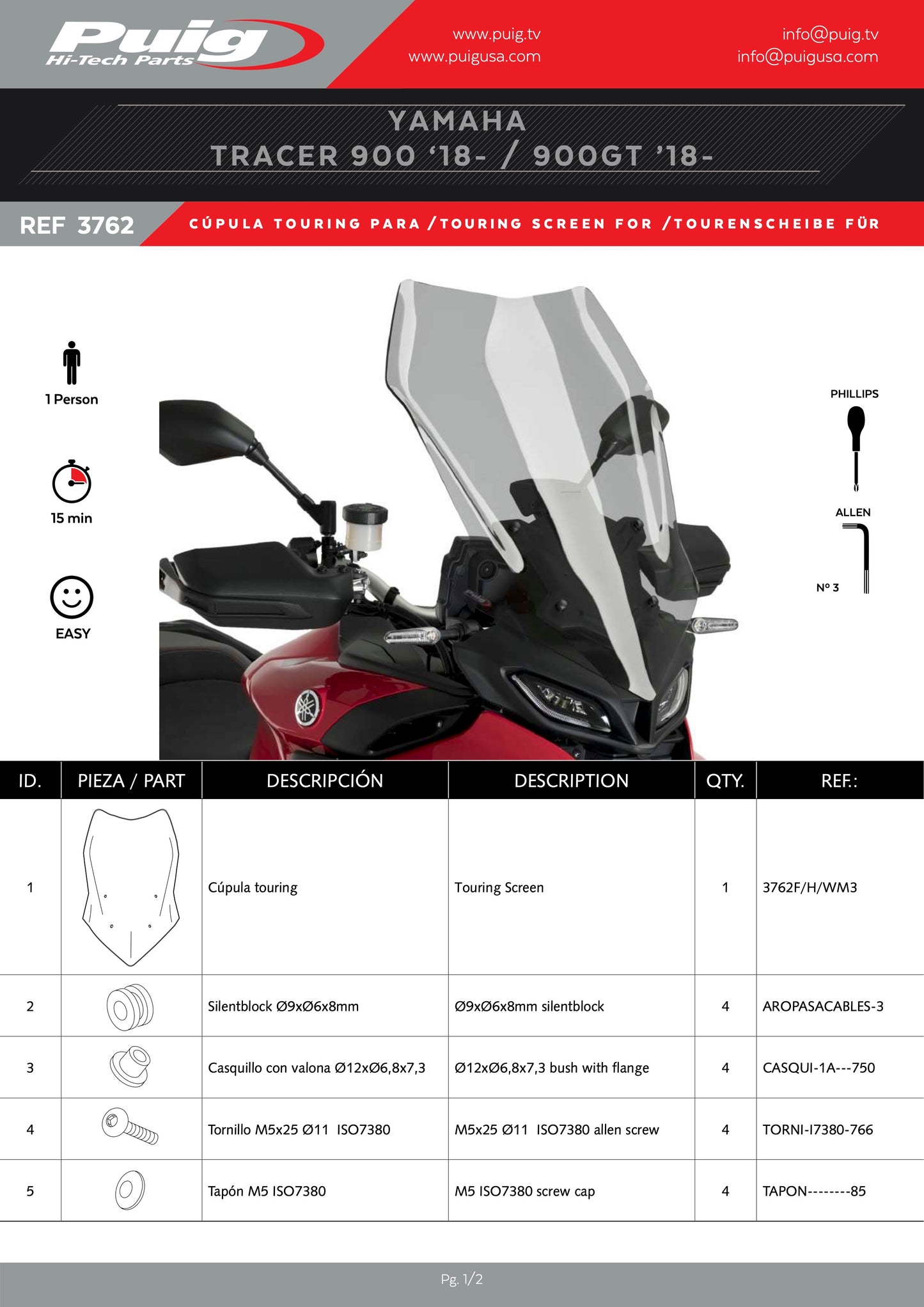 Puig Touring Windscreen With Visor Yamaha Tracer 9, GT, 900 2021-2024
