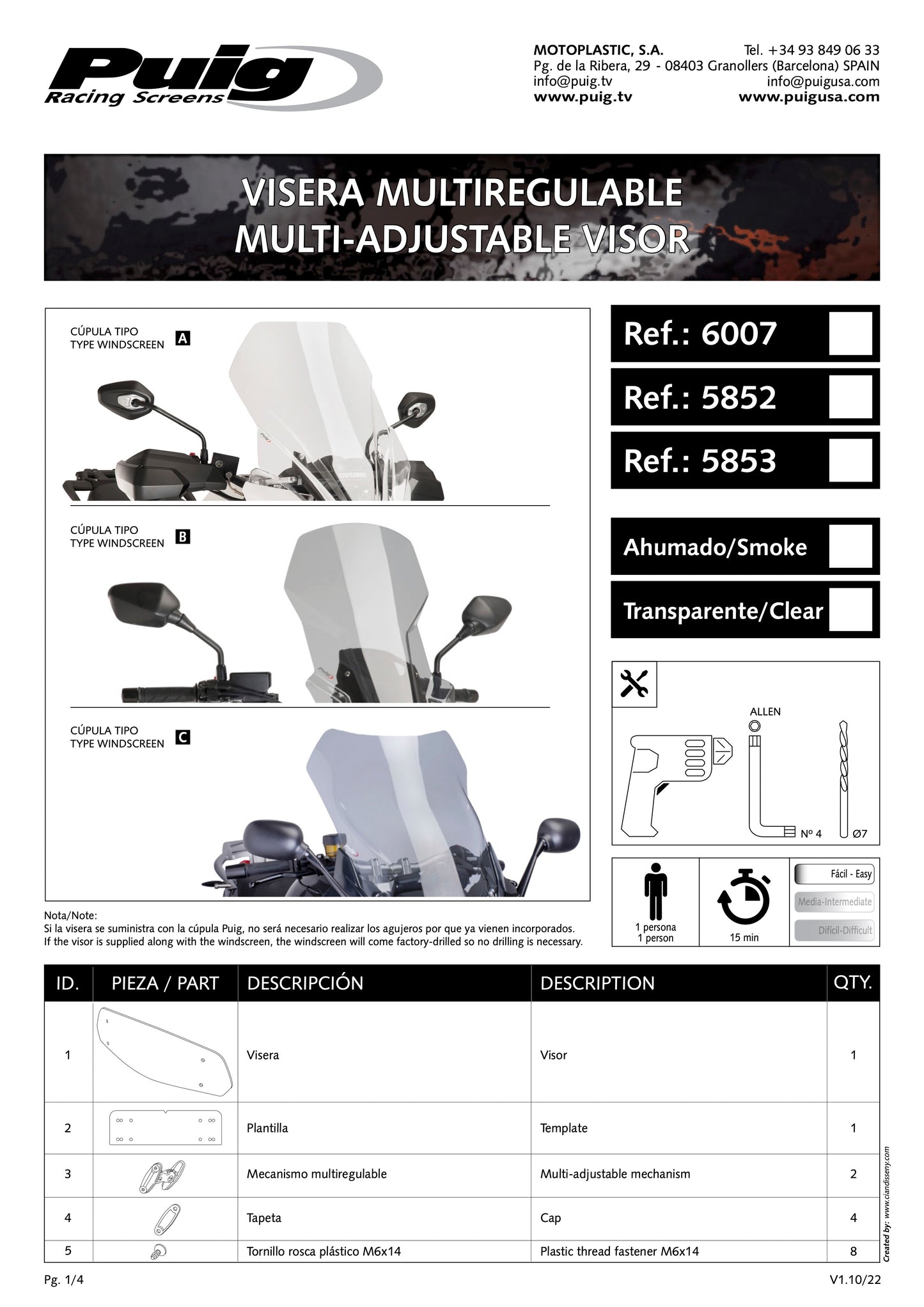 Puig Touring Windscreen With Visor Yamaha Tracer 9, GT, 900 2021-2024