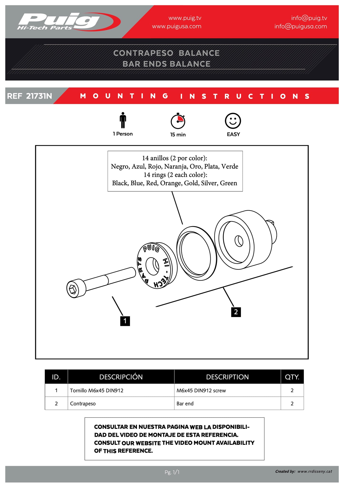 Puig Balance Bar End - Anodized Colored Rings (Sold in Pairs) - Adventure Parts