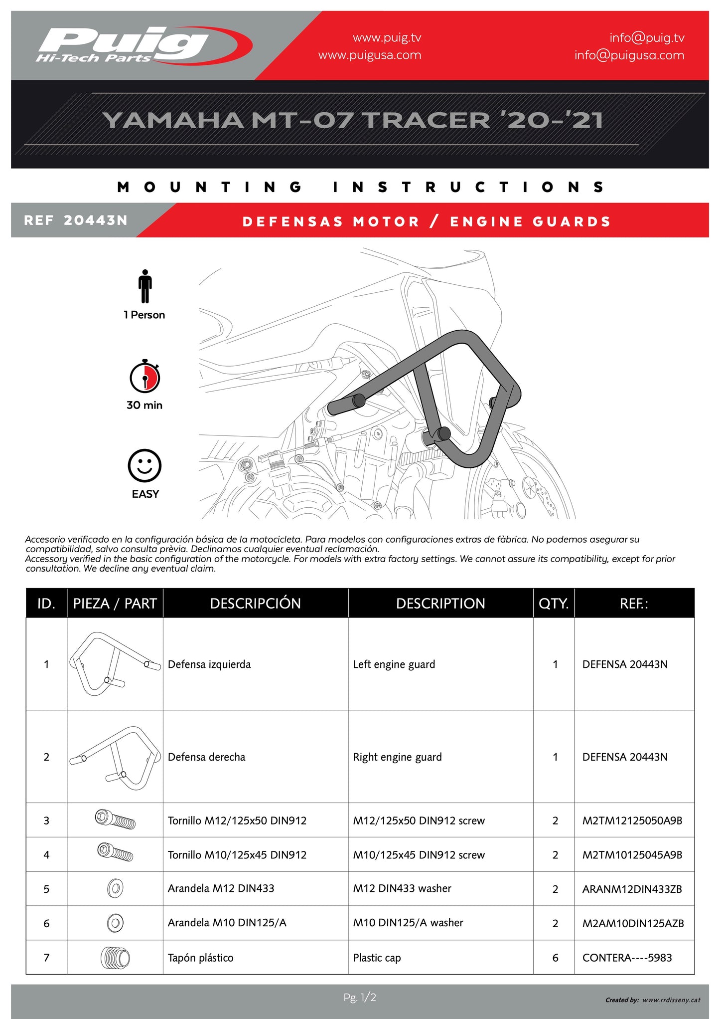 Puig Engine Guards Crash Bars Yamaha Tracer 7 & GT 2021-2025, 700 2020