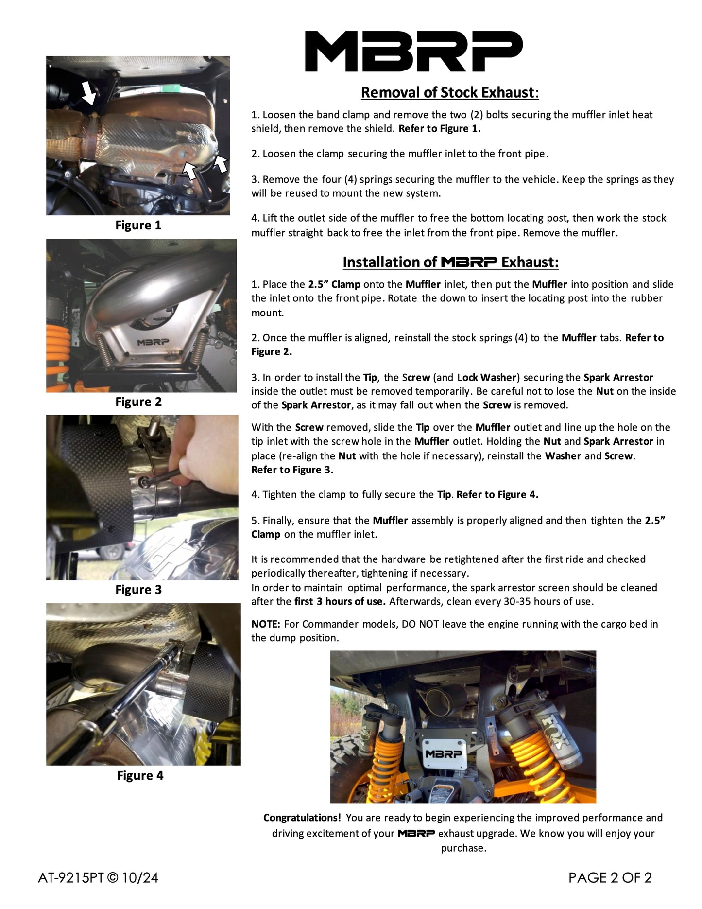 MBRP Single Slip-on Center Exit Performance Series Can-Am Commander 1000R 2021-2025