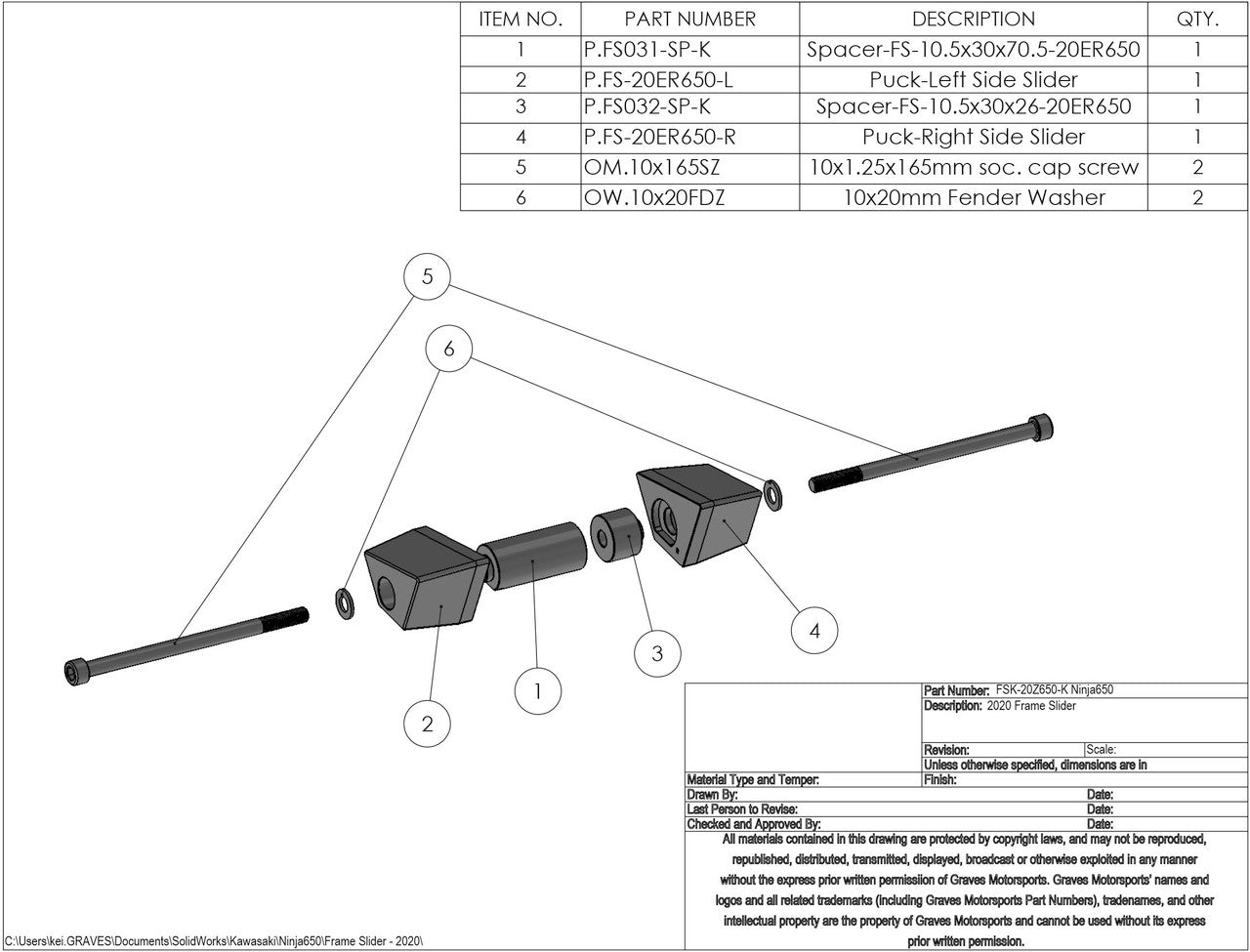 Graves Frame Sliders Kawasaki Ninja 650 / Z650 2020-2024 - Adventure Parts