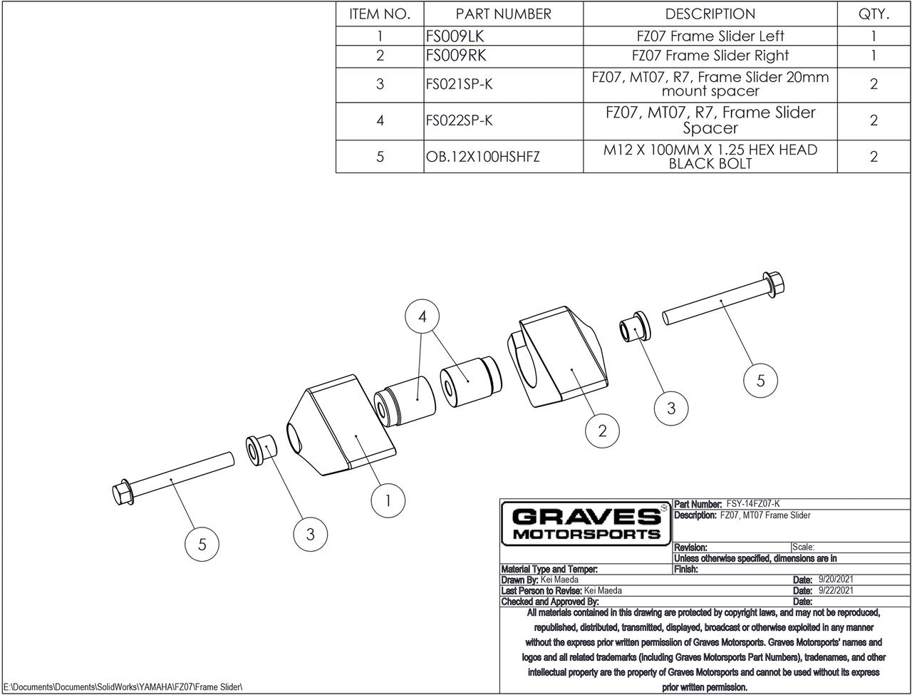 Graves Frame Sliders Yamaha FZ-07 / MT-07 2015-2021
