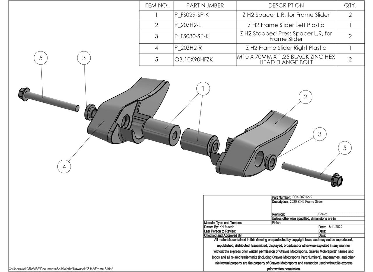 Graves Frame Slider Kit Kawasaki Ninja H2 2020 + - Adventure Parts