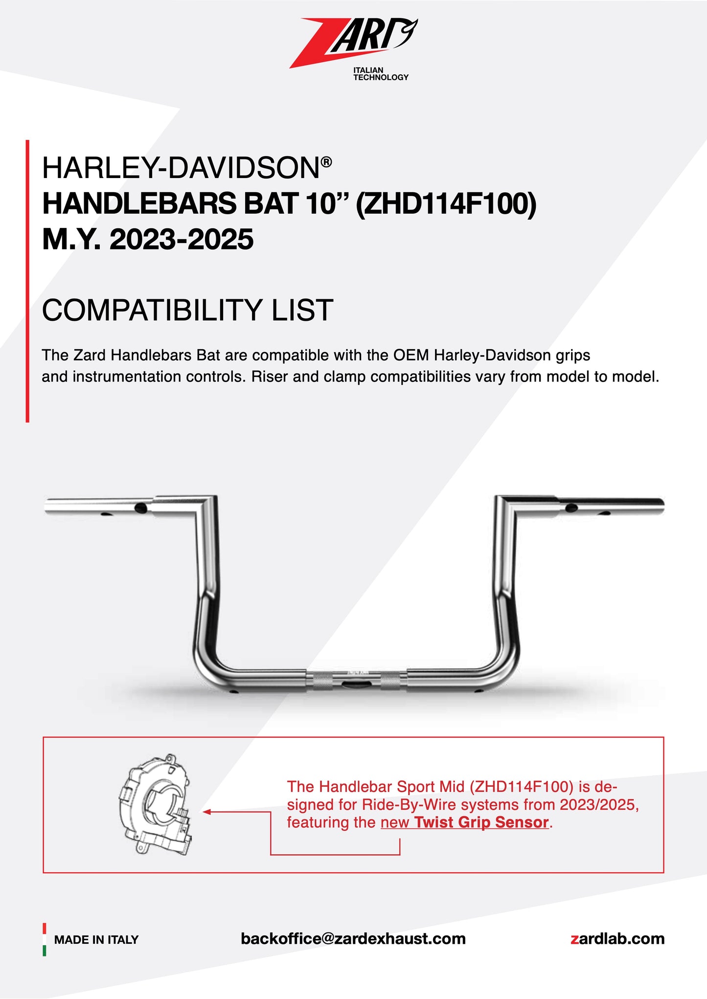 ZARD Handlebar CVO Bat 10" Harley Davidson 2023-2025
