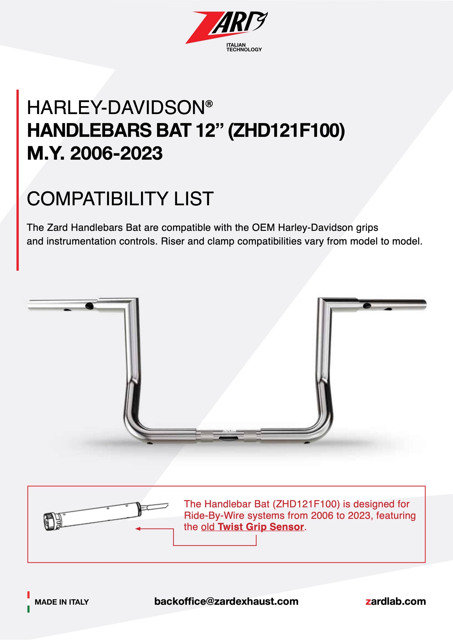 ZARD Handlebar Bat 12" Harley Davidson Touring 2006-2021 - Adventure Parts