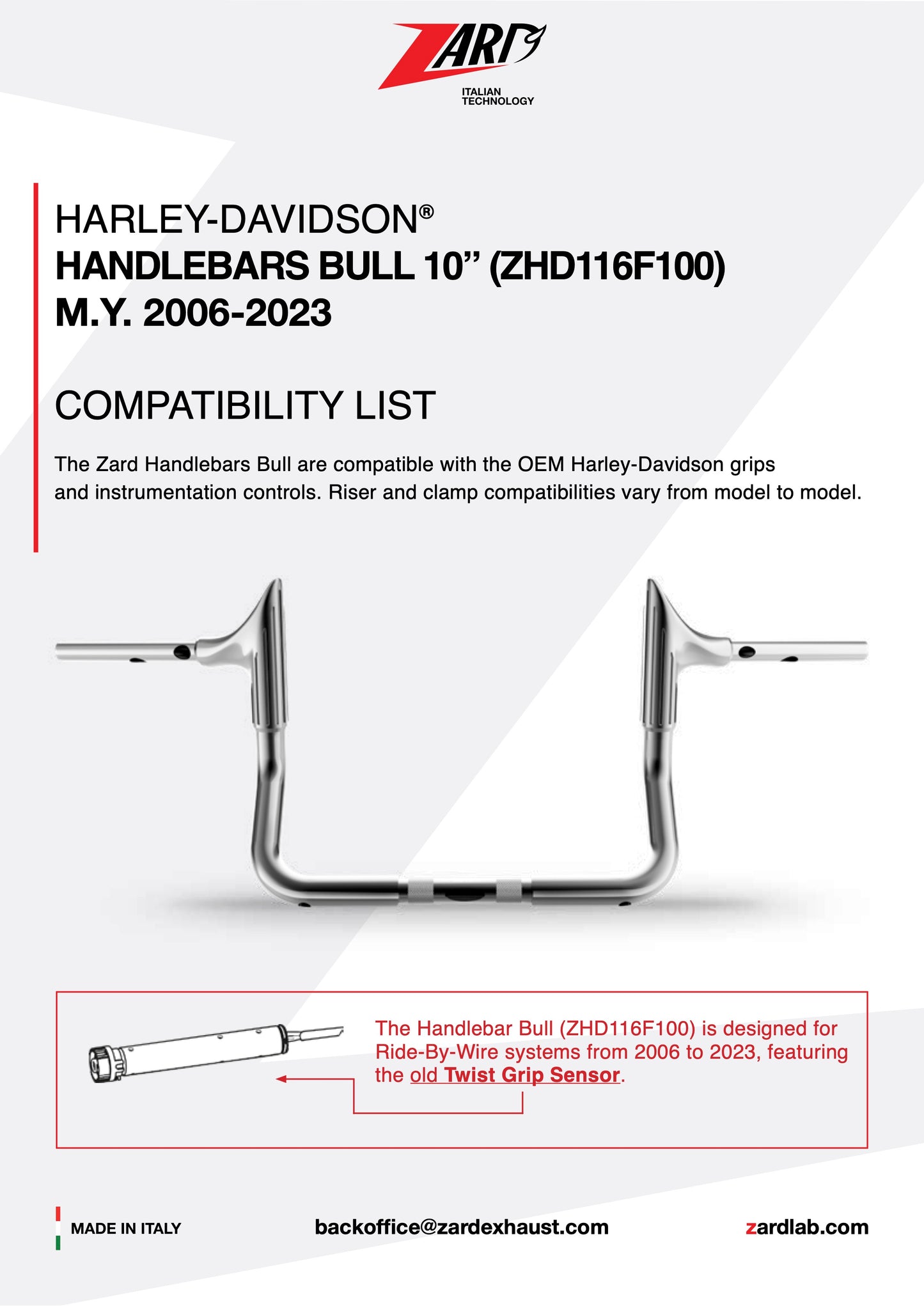 ZARD Handlebar Bull 10" Harley Davidson Touring 2006-2021