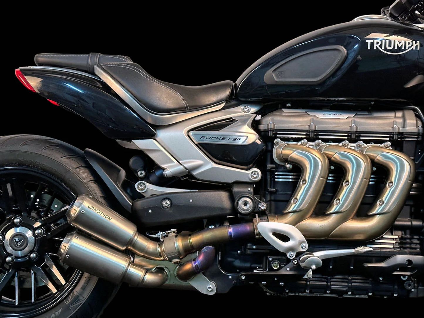 Vandemon Bimodal Titanium Slip-On Exhaust Sytem Triumph Rocket 3R, GT 2500 2024-2025