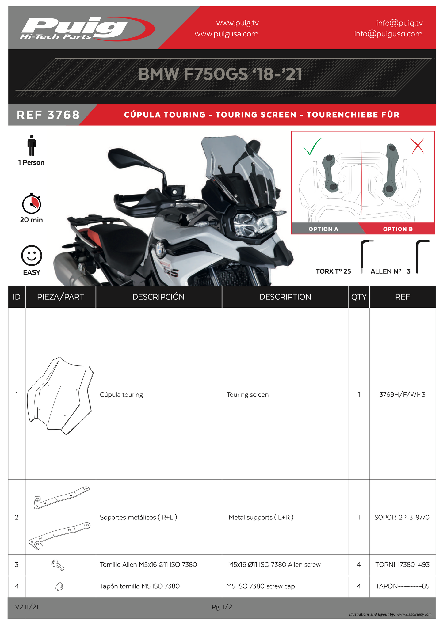 Puig Touring Windscreen BMW F750GS/F850GS 2018-2024 - Adventure Parts