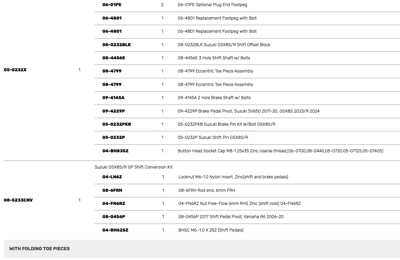 Woodcraft Complete GP Shift Rearset Kit W/Pedals Suzuki GSX-8R 2024-2025 - Adventure Parts