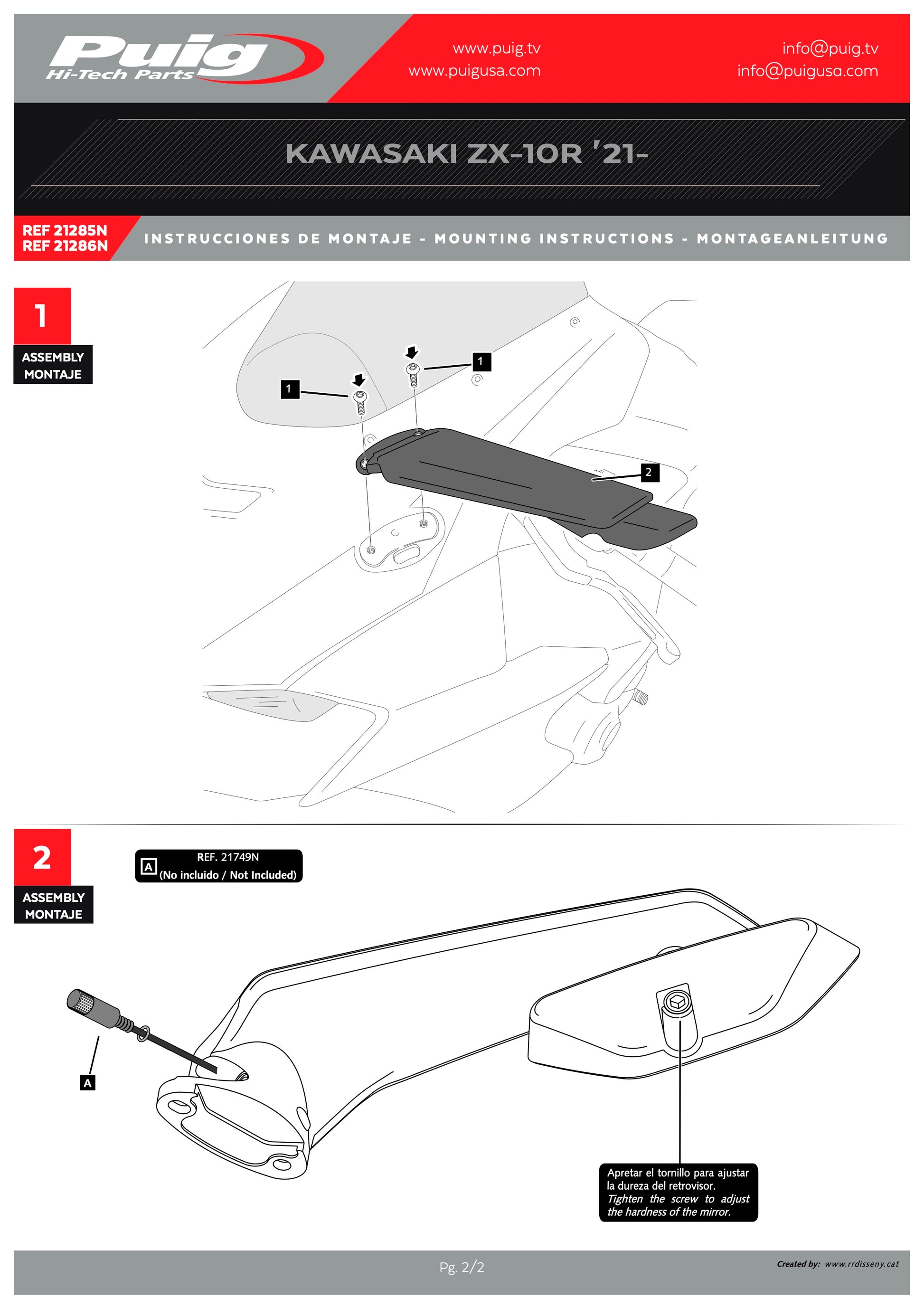Puig Rearview Black Mirror Aileron Set Kawasaki Ninja ZX-6R 2024-2025 - Adventure Parts