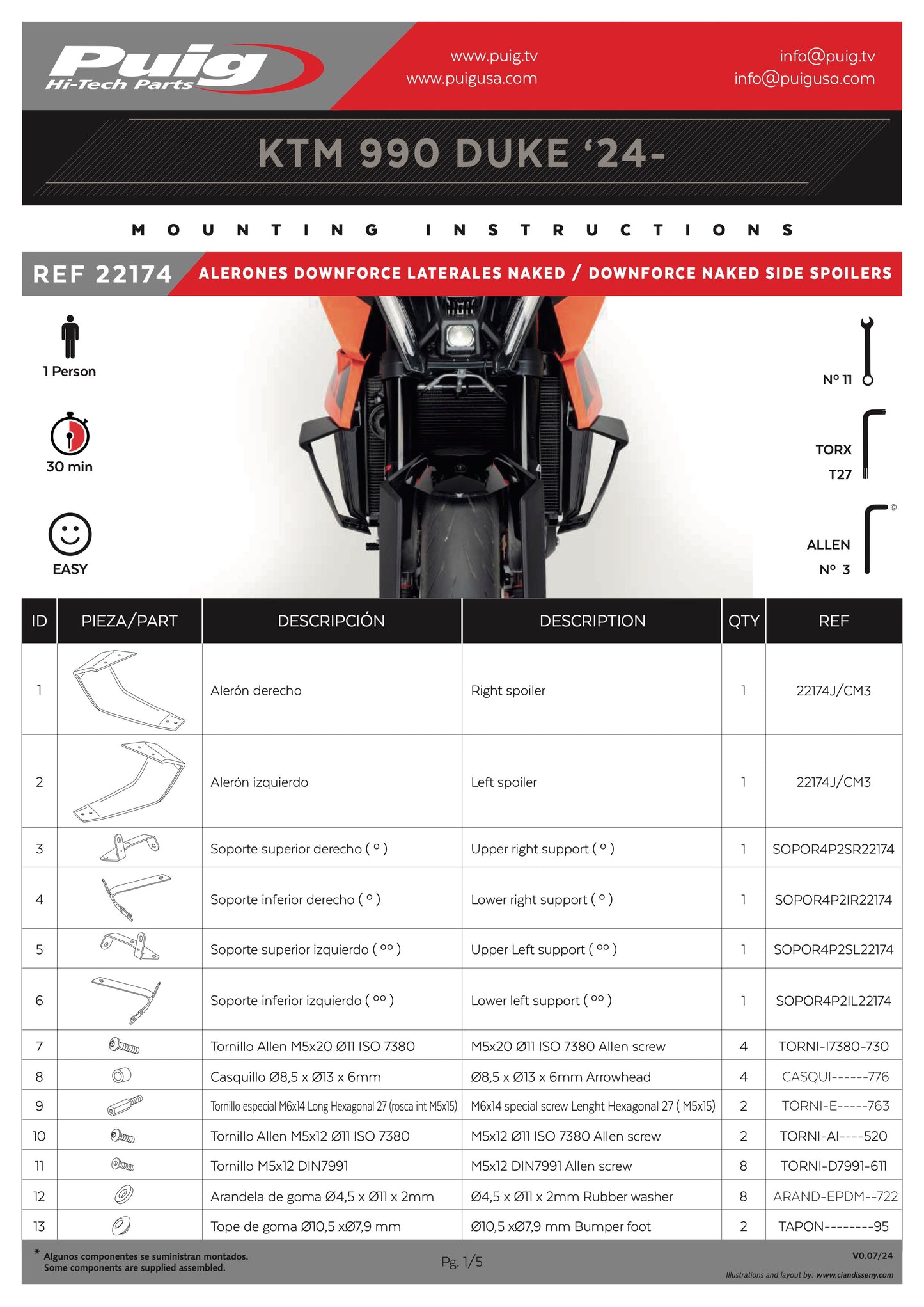 Puig Downforce Naked Side Spoilers KTM 990 DUKE 2024-2025