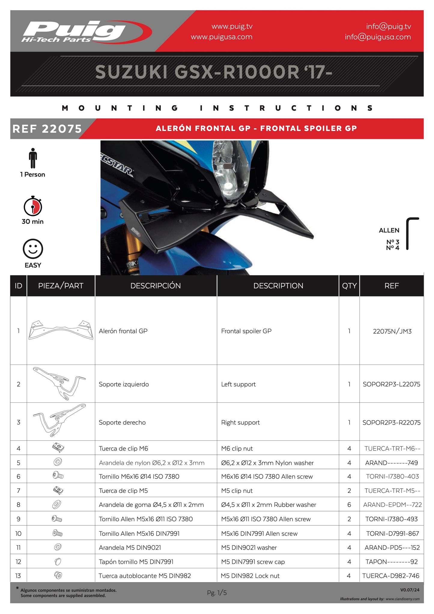 Puig Front GP Spoiler Suzuki GSXR1000 GSX-R1000 2017-2025 - Adventure Parts