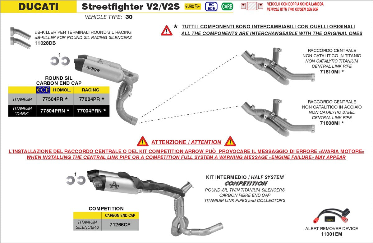 Arrow Full Exhaust System Ducati StreetFighter V2/S 2025-2026 - Adventure Parts