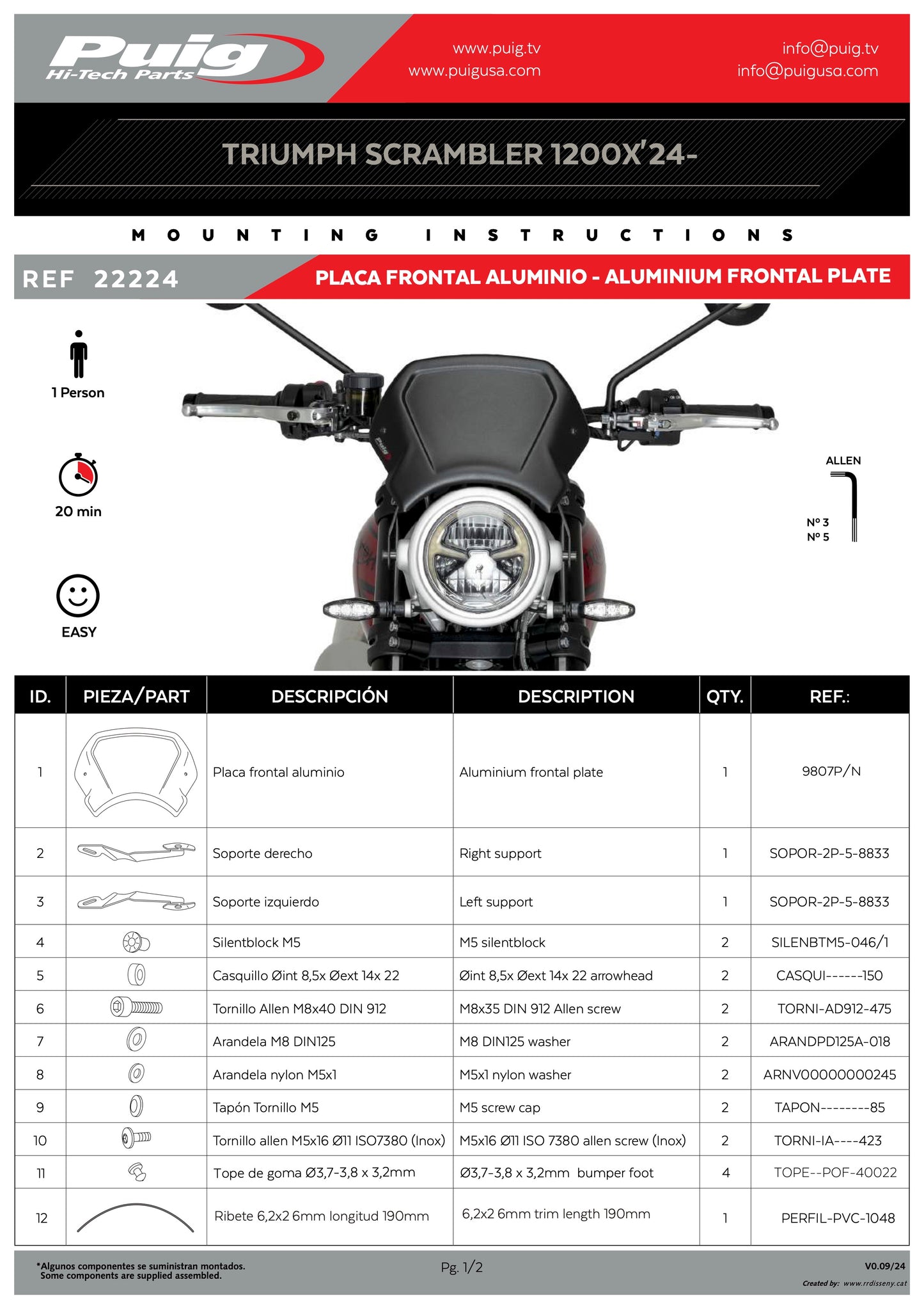 Puig Aluminum Front Plate Triumph Scramble 1200X 2024-2025