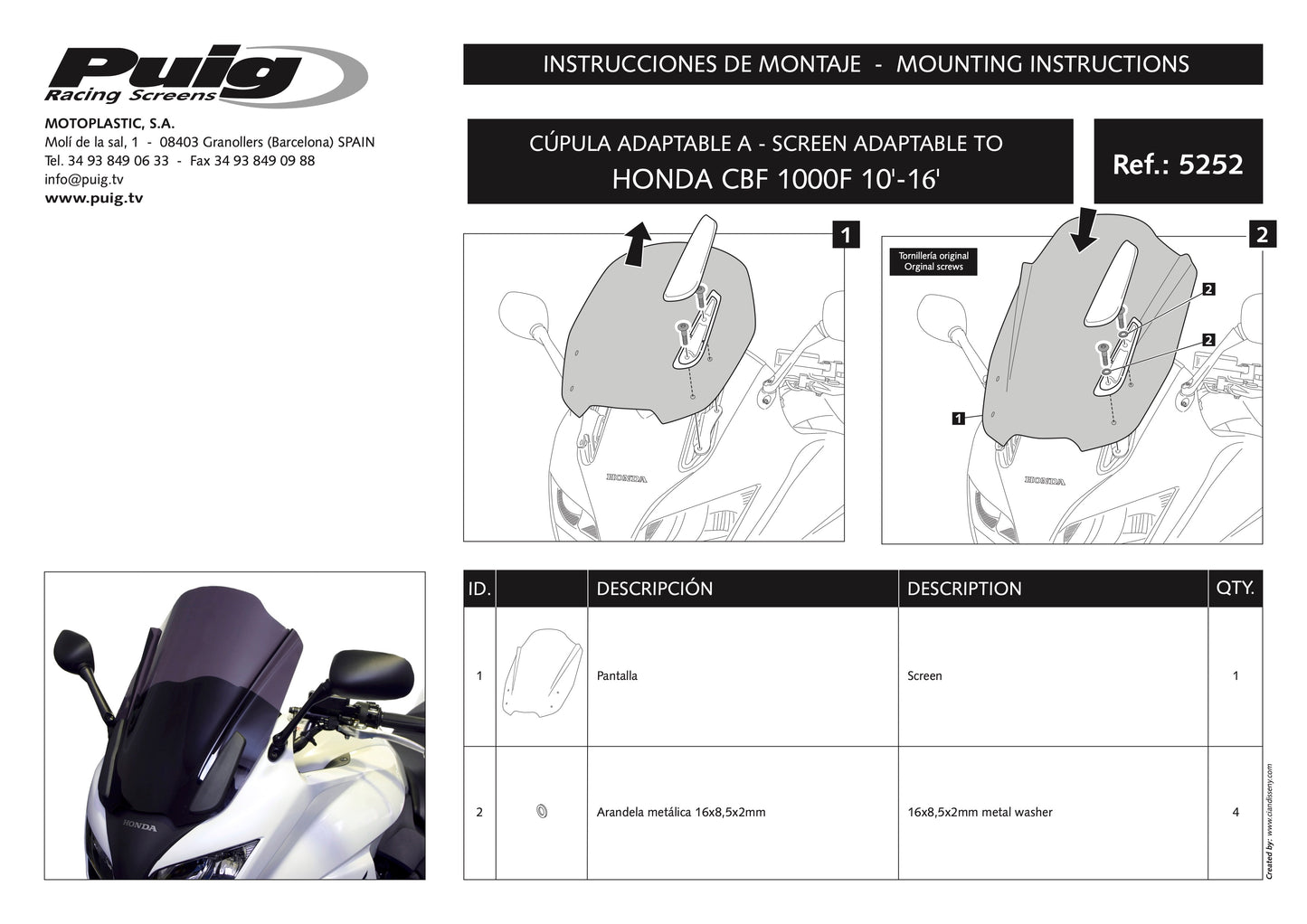 Puig Touring Screen With Visor Honda CBF1000F 2010-2016