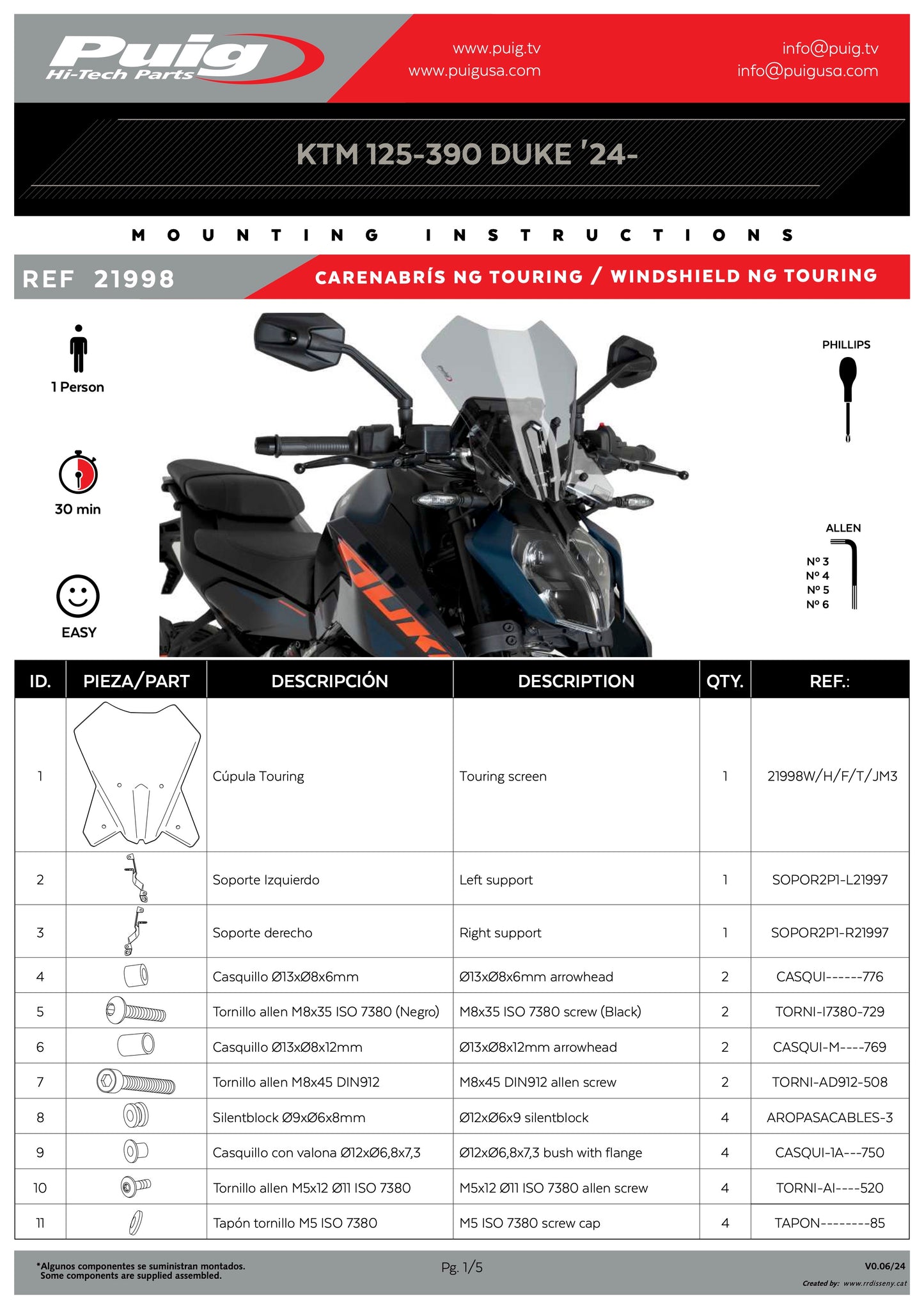Puig New Generation Touring Windscreen KTM 125/390 Duke 2024-2025 - Adventure Parts