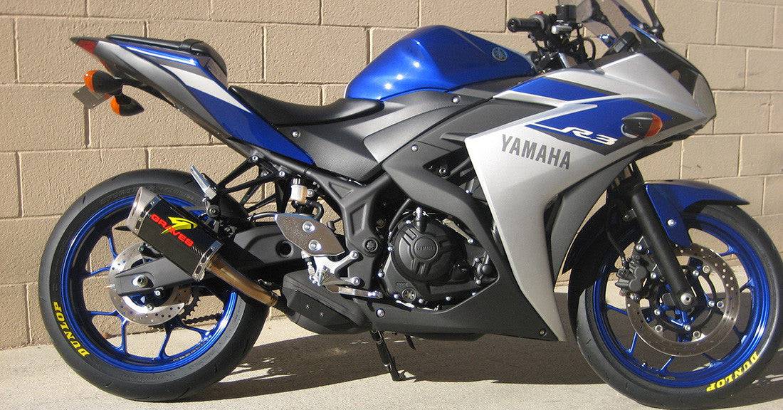 Graves Slip-On Cat-Back Carbon/Titanium Tip Exhaust Yamaha YZF-R3 2015-2023 - Adventure Parts