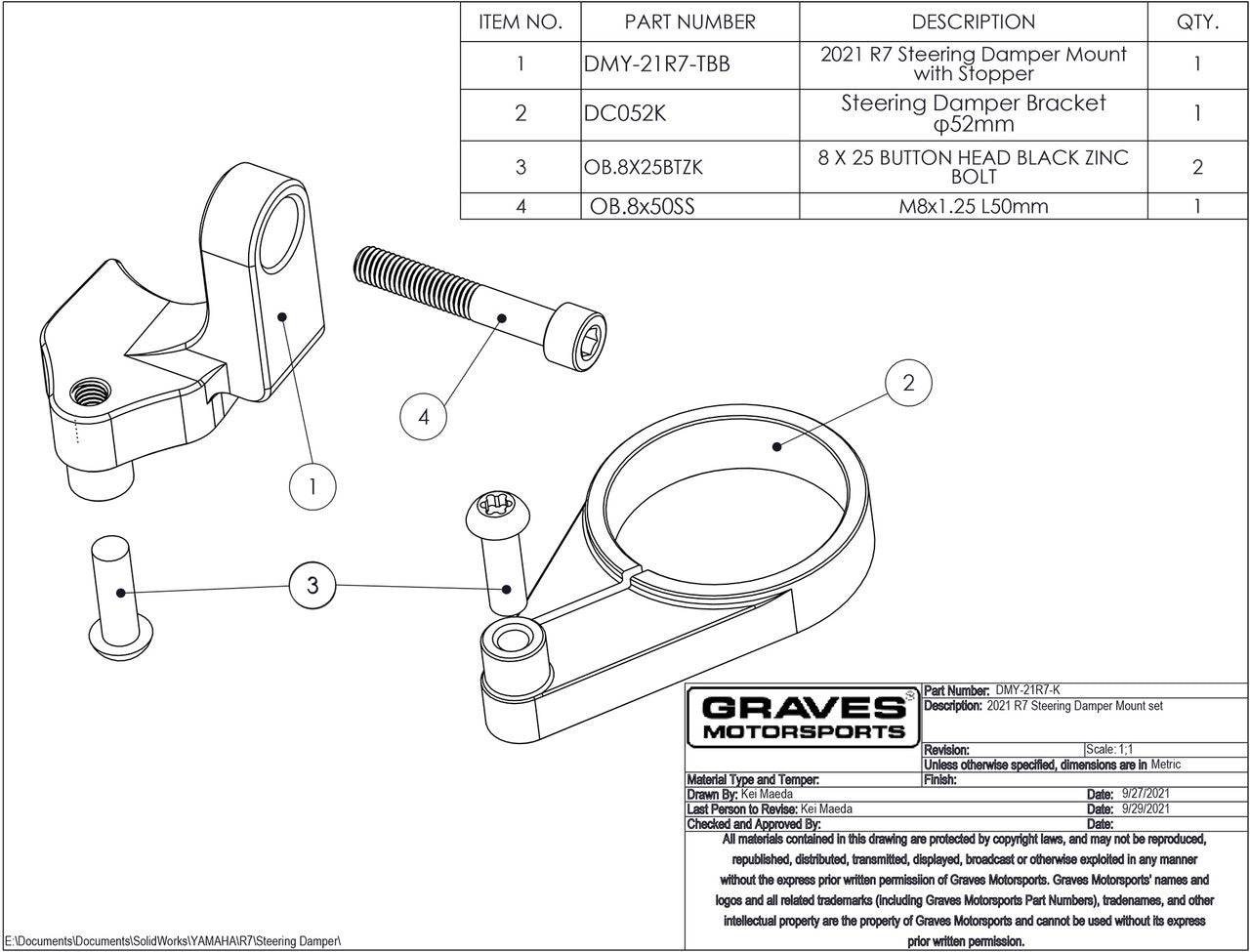 Graves Steering Damper Mounting Kit Yamaha R7 2021+ - Adventure Parts