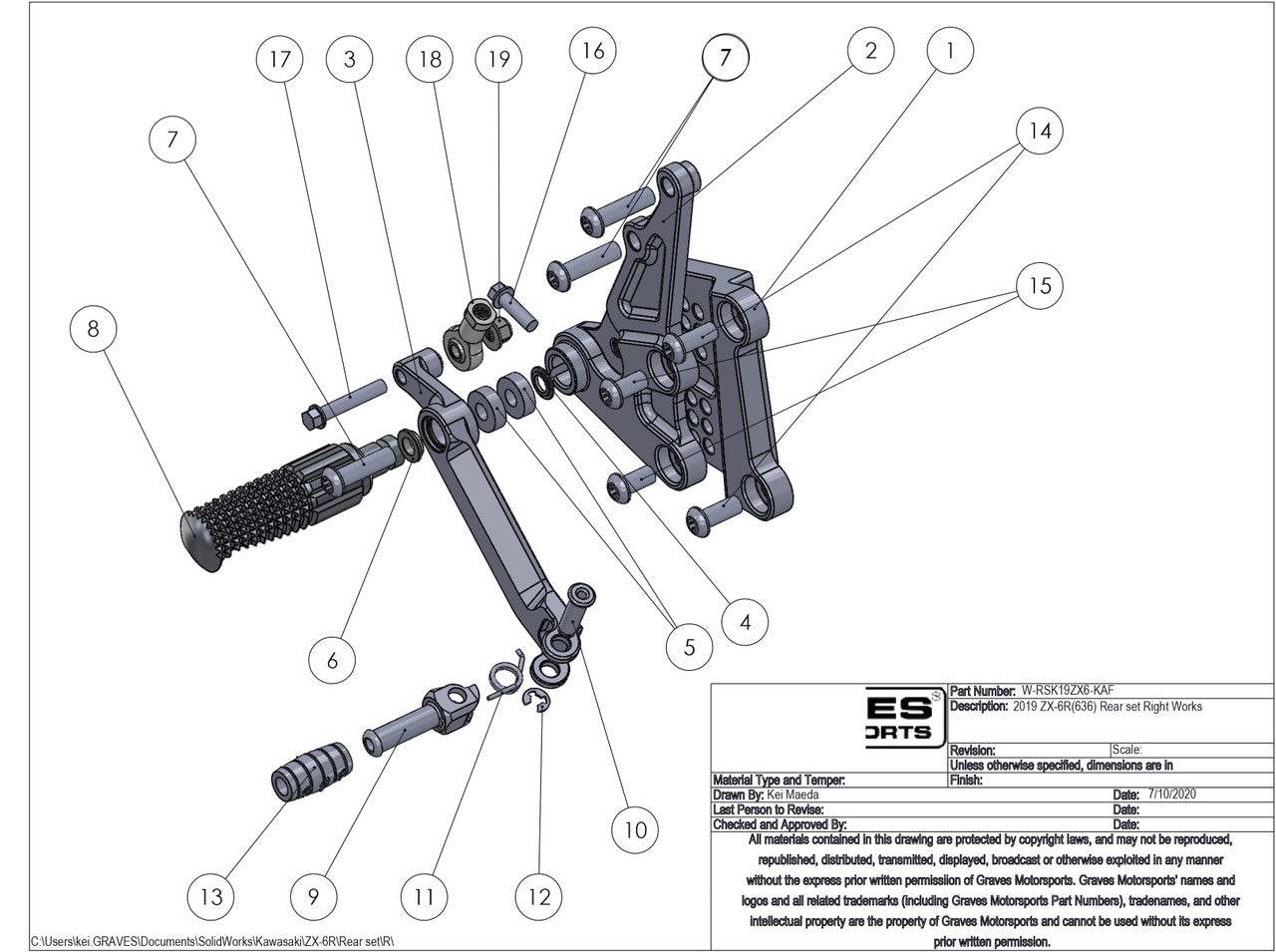 Graves WORKS Adjustable Rearsets Kawasaki ZX-6R 2019-2025 - Adventure Parts