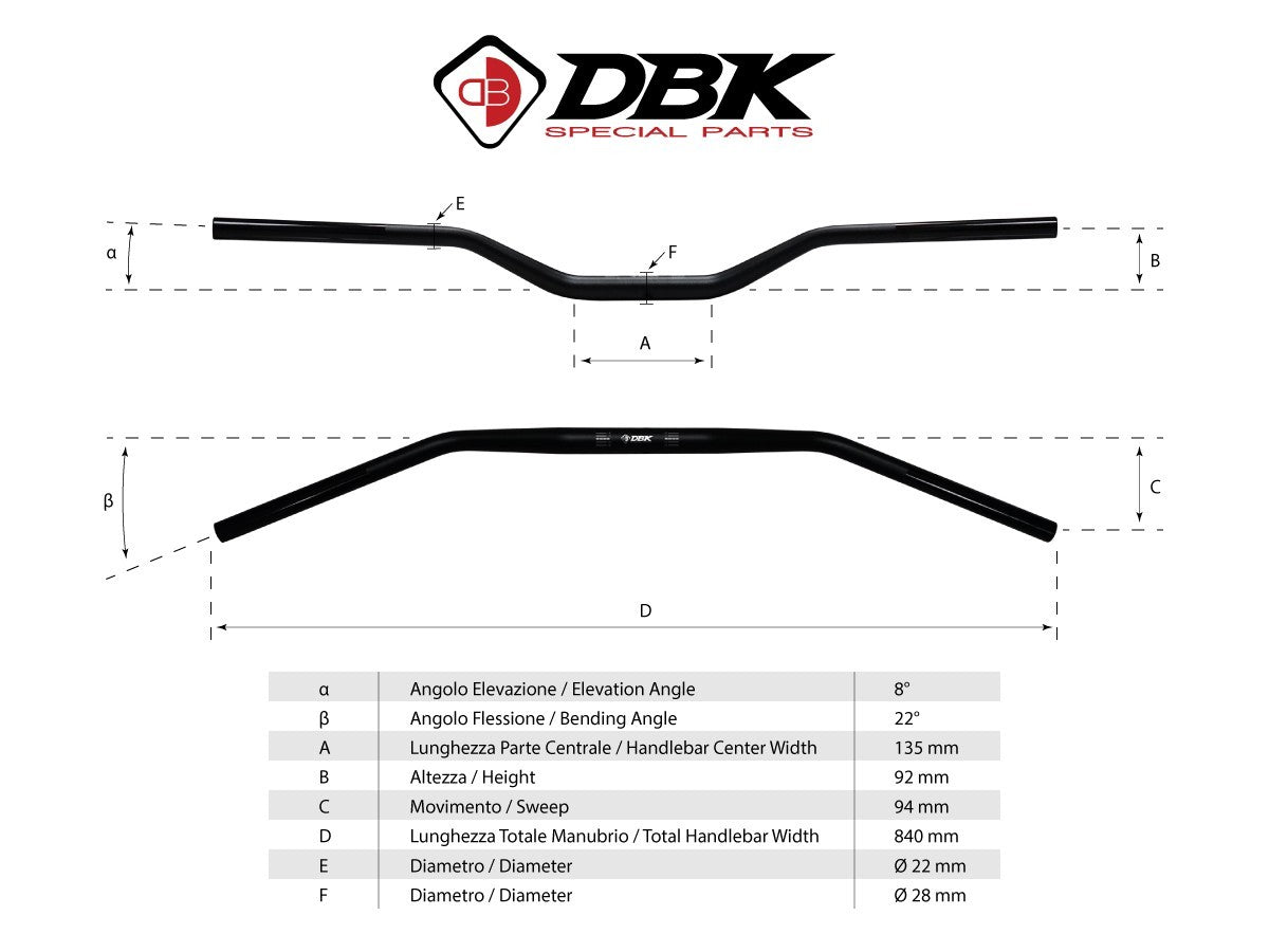 DBK Handlebar Variable Section Ø 22-28 mm Ducati Streetfighter 2009-2024 - Adventure Parts