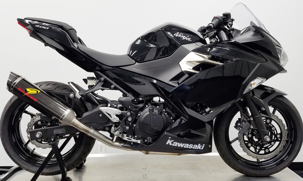 Graves Motorsports Cat Back Slip-on Exhaust Carbon Kawasaki Ninja EX400/Z400/ Ninja 500/Z500 2018-2024+