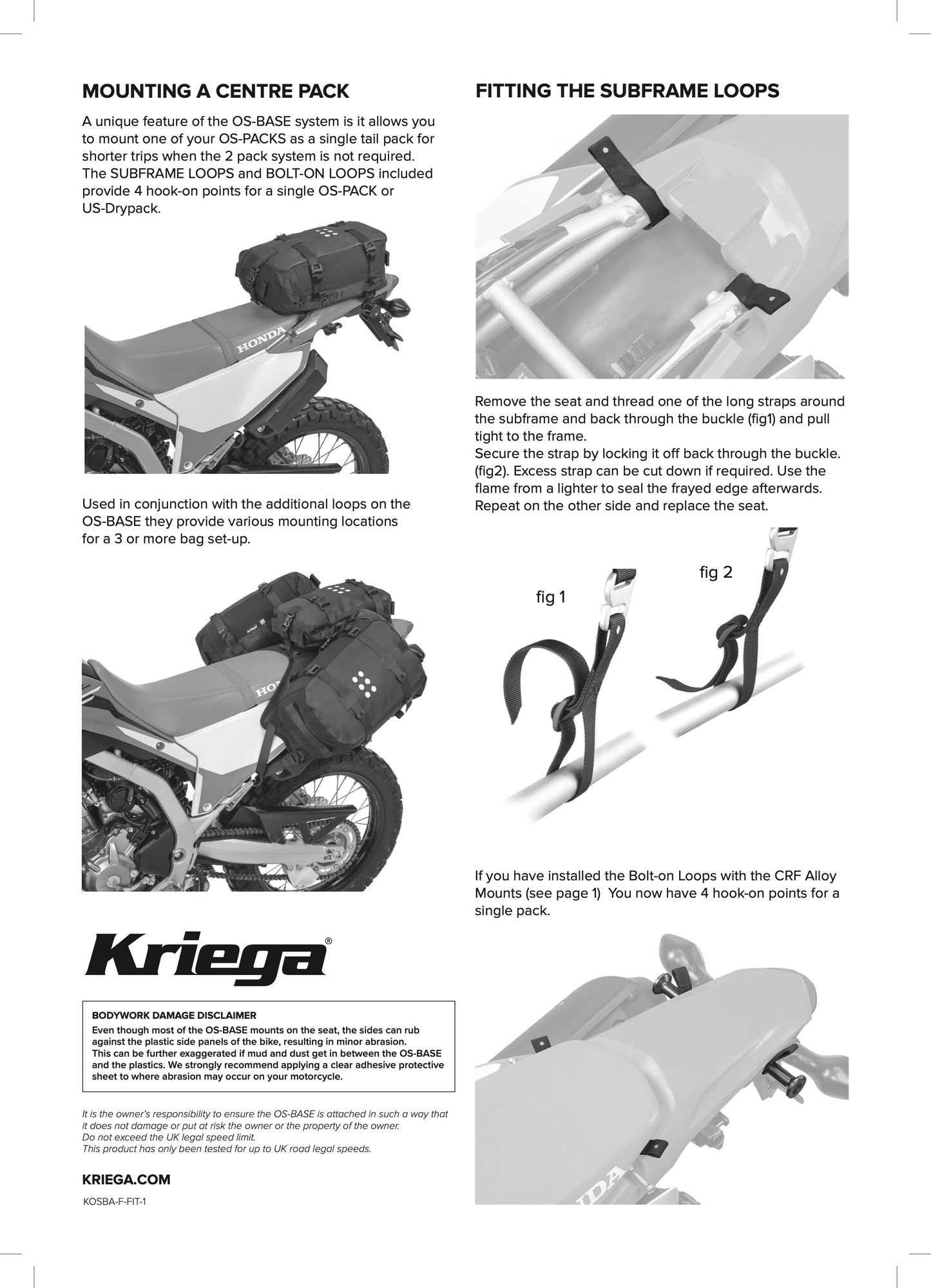 Kriega OS-Base Pannier Mounting Kit Honda CRF300L/CRF300 Rally